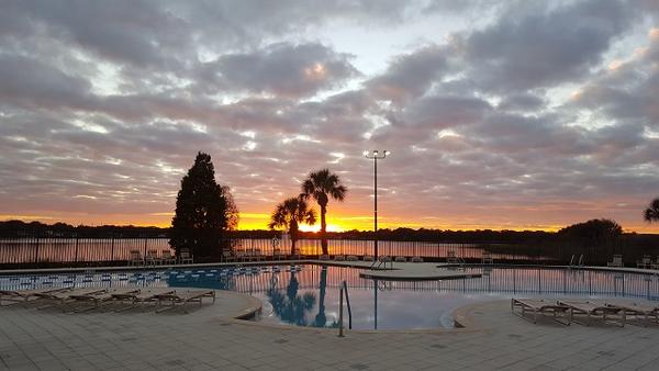 Beautiful Florida sunset over the Lake St. Charles pool